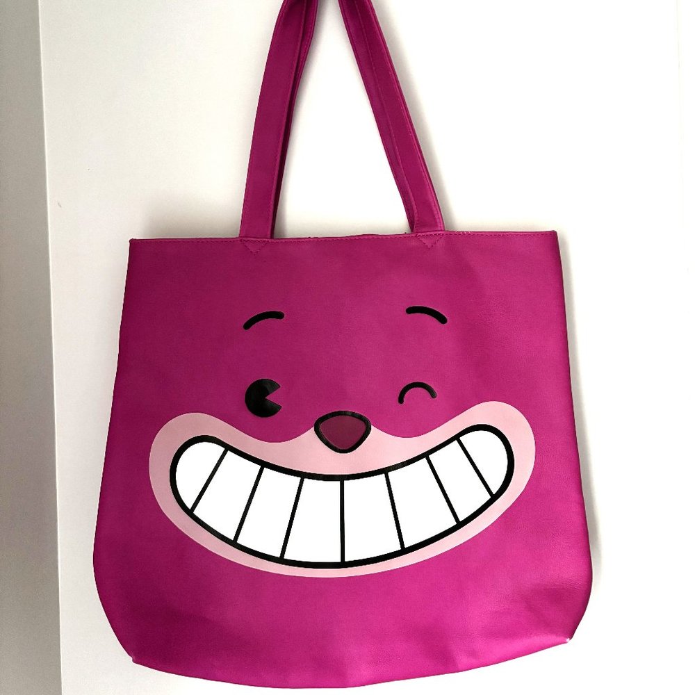 Disney Alice In Wonderland Pink Cheshire Cat Large Lined Tote/Handbag 16x14.5"
